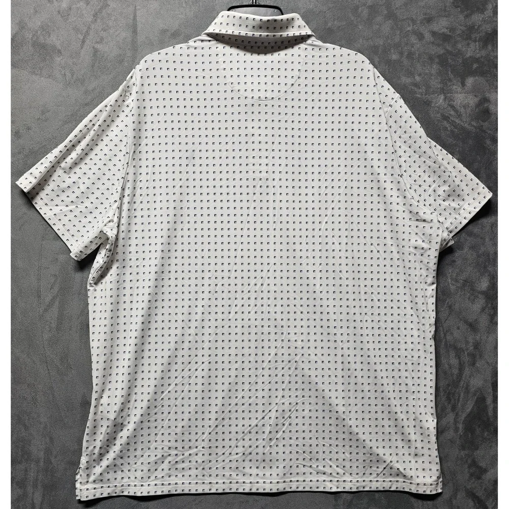 Polo Ralph Lauren Performance Men's XL White Navy Blue Geometric Golf Polo Shirt